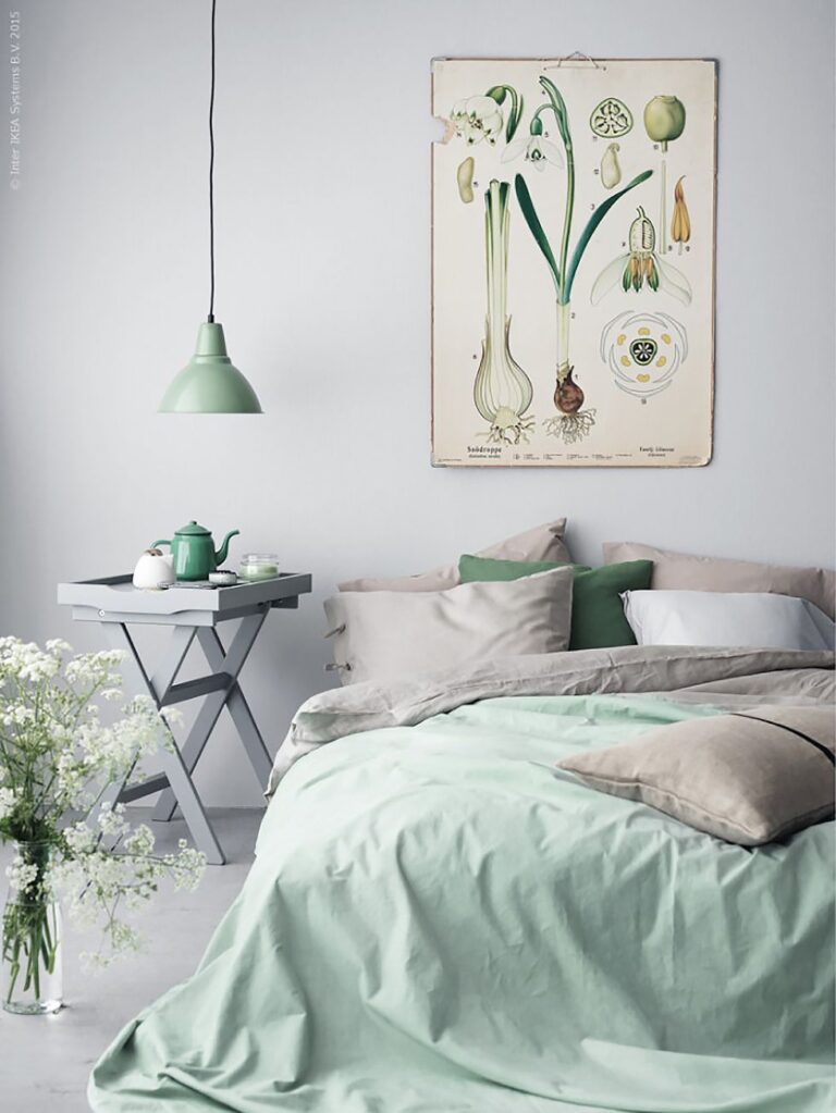Tonos verdes en dormitorio